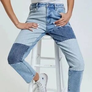 PacSun Patchwork Eco Two-Tone Colorblock High Rise Straight Leg Jeans Size 25